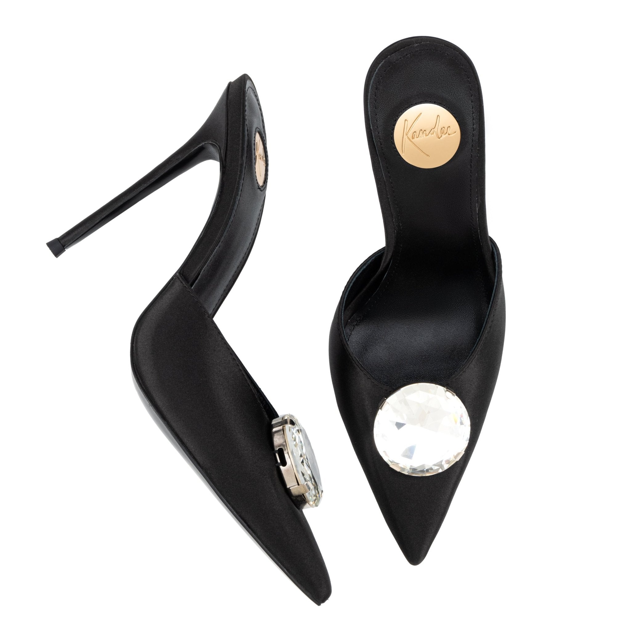 Black caviar Silk Crystal Mules 120mm - Kandee