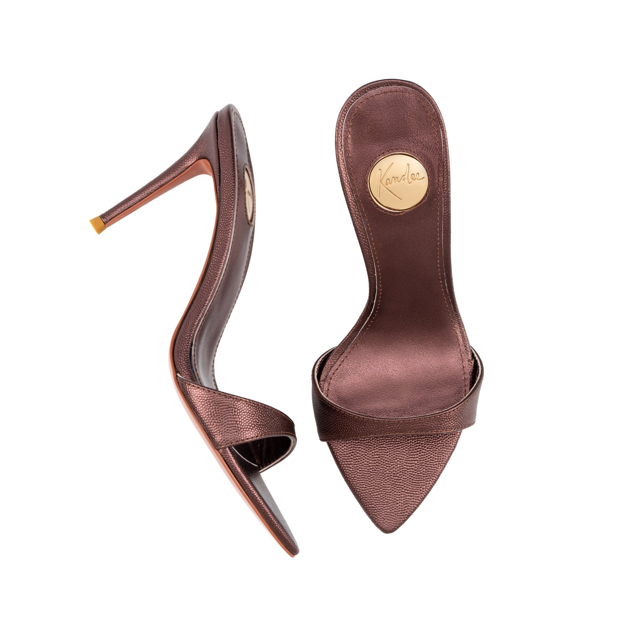 Chocolate Caviar Leather Mules 90mm - Kandee