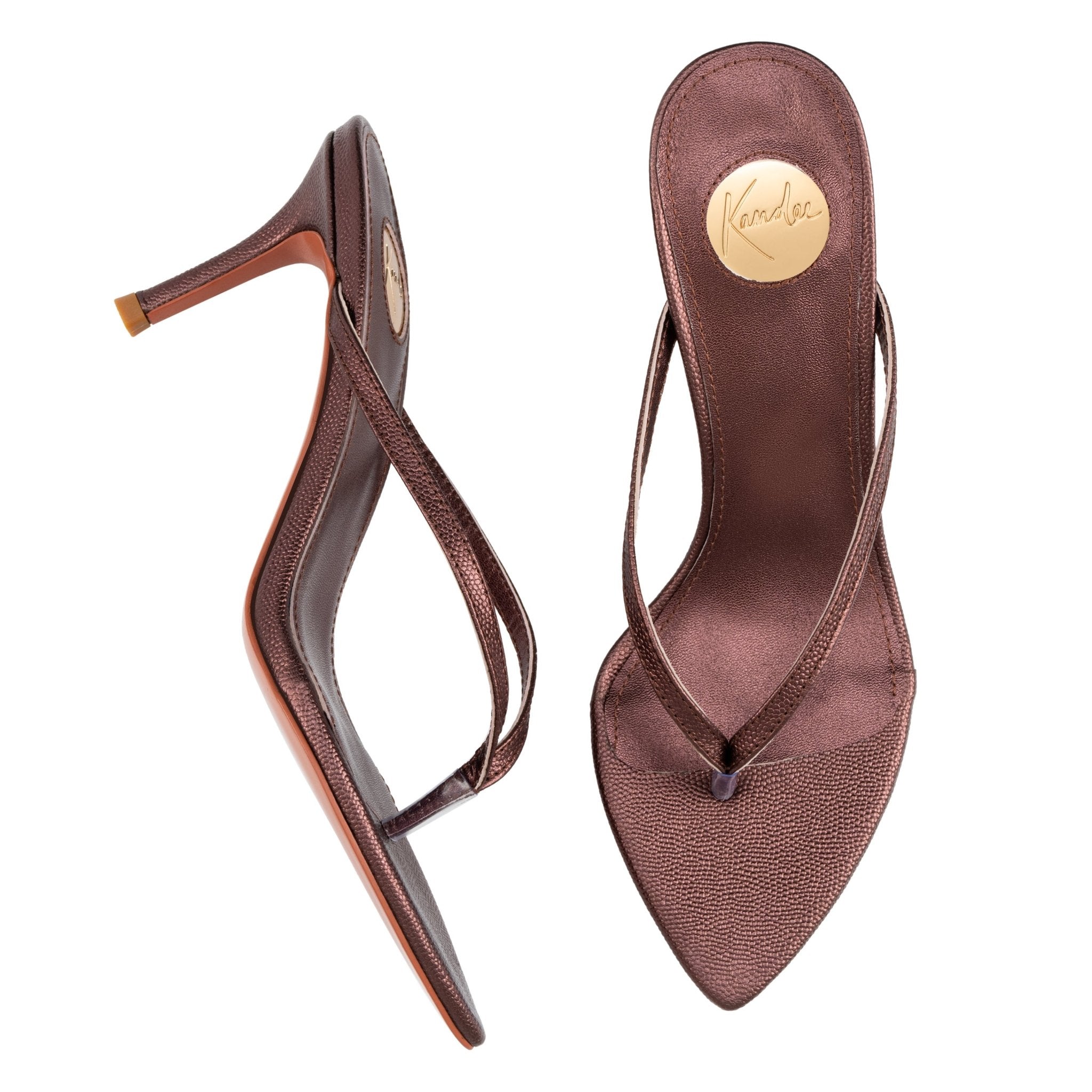 Chocolate Caviar Leather Thong Sandals 90mm - Kandee