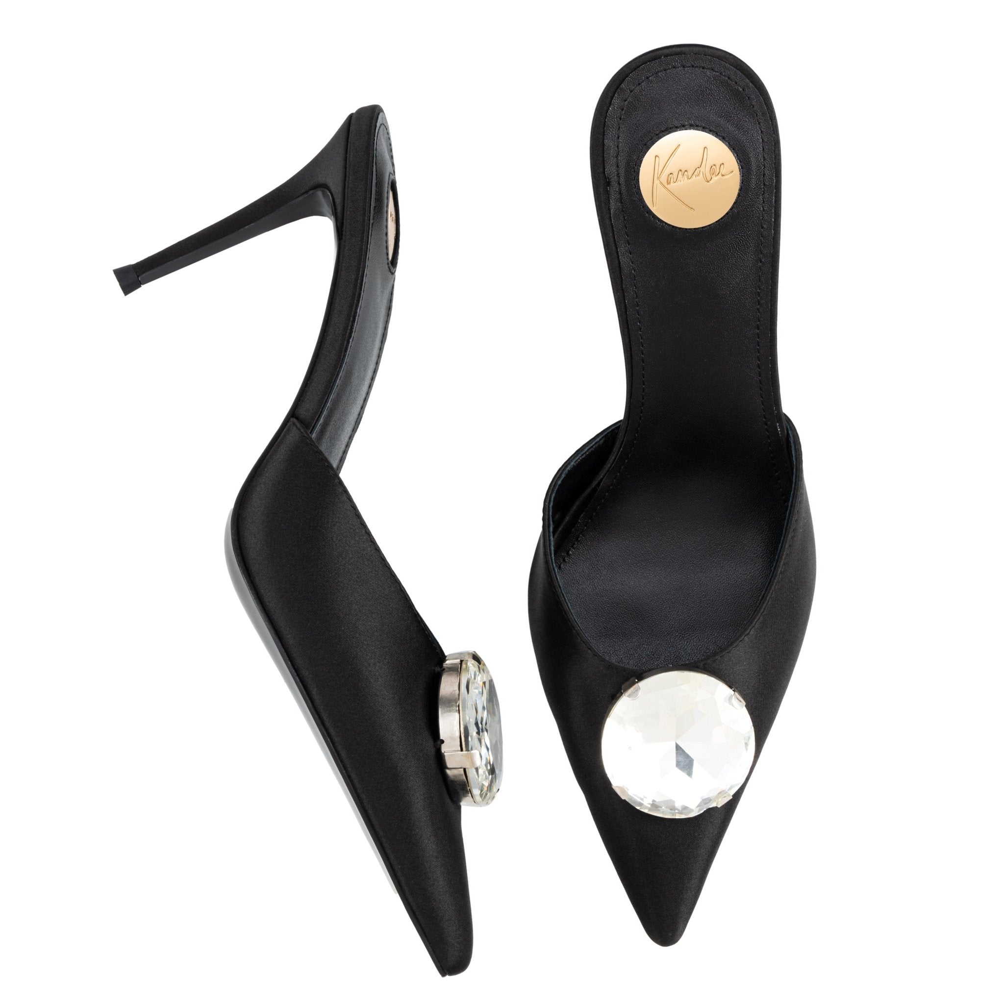 Black caviar Silk Crystal Mules 90mm - Kandee