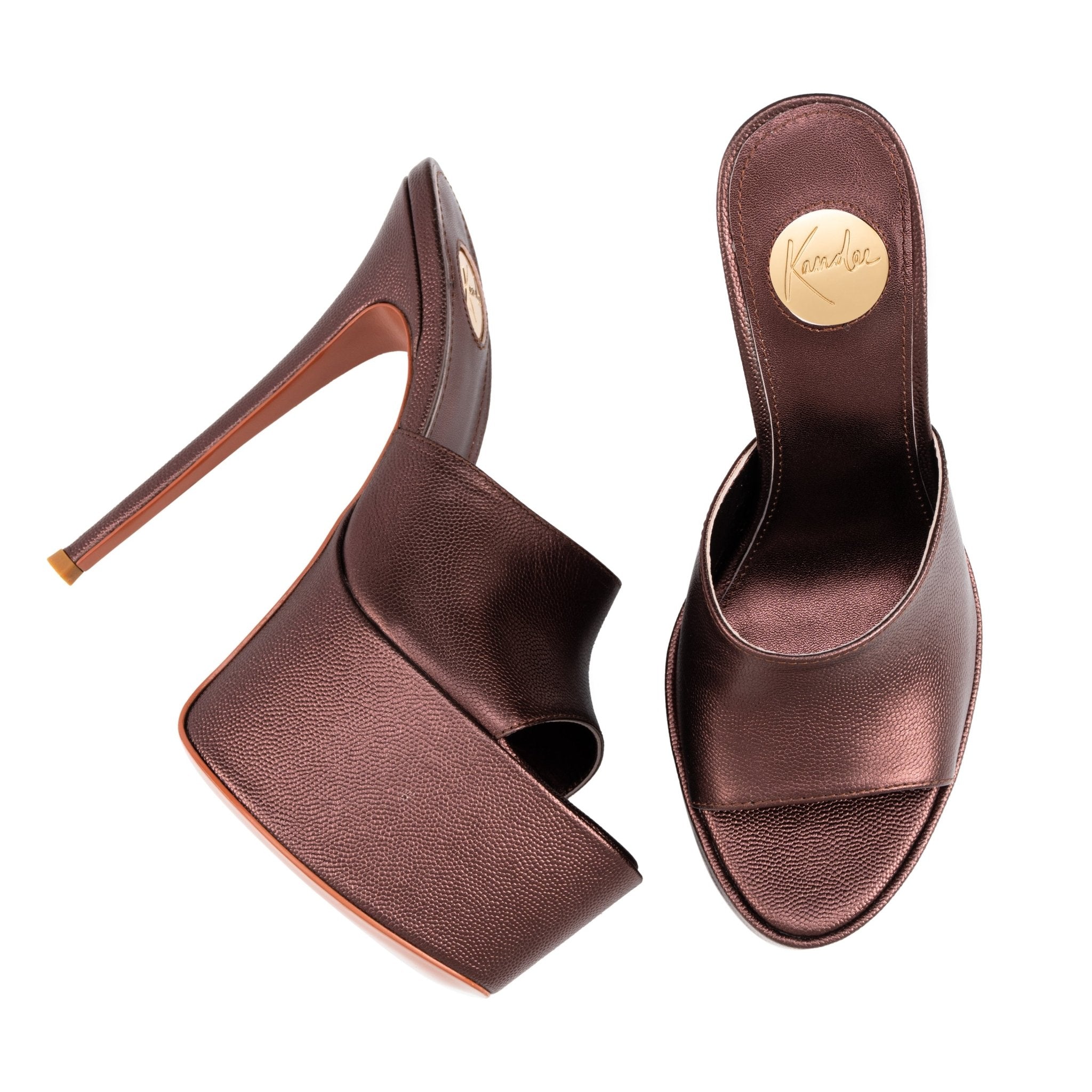Chocolate Caviar Leather Platform Mules - Kandee