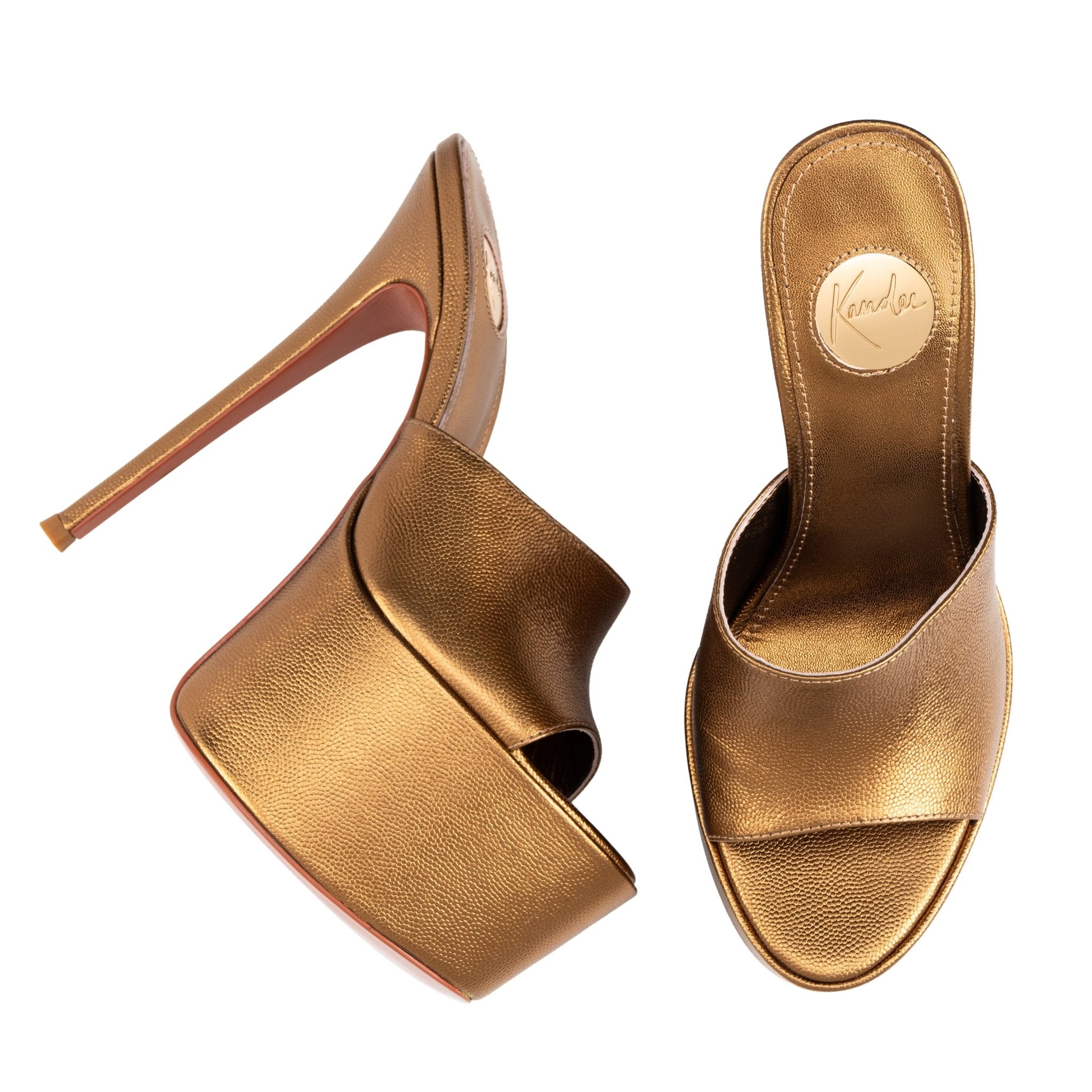 Golden Caviar Leather Platform Mules - Kandee