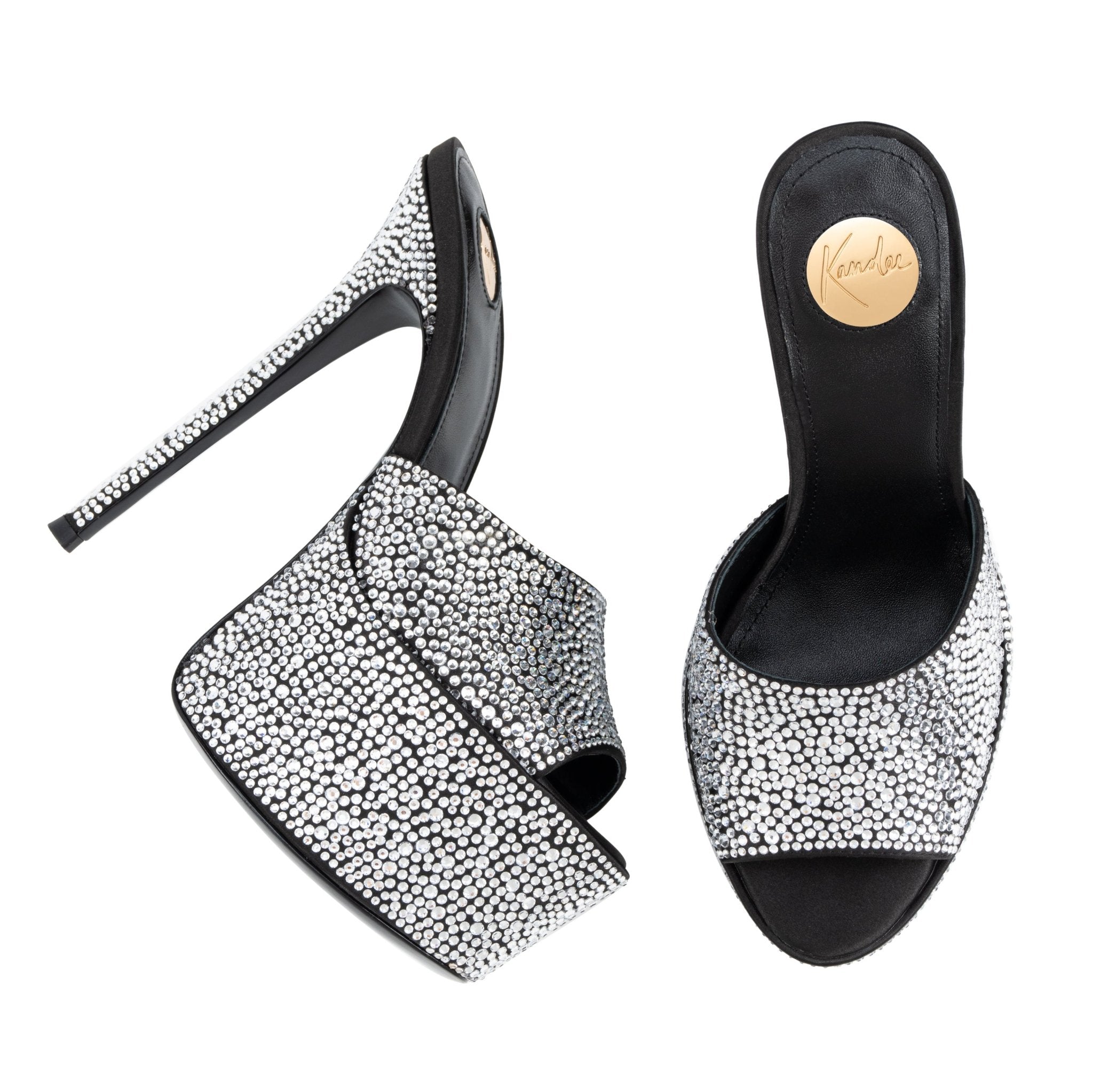 Caviar Crystal Leather Platform Mules - Kandee