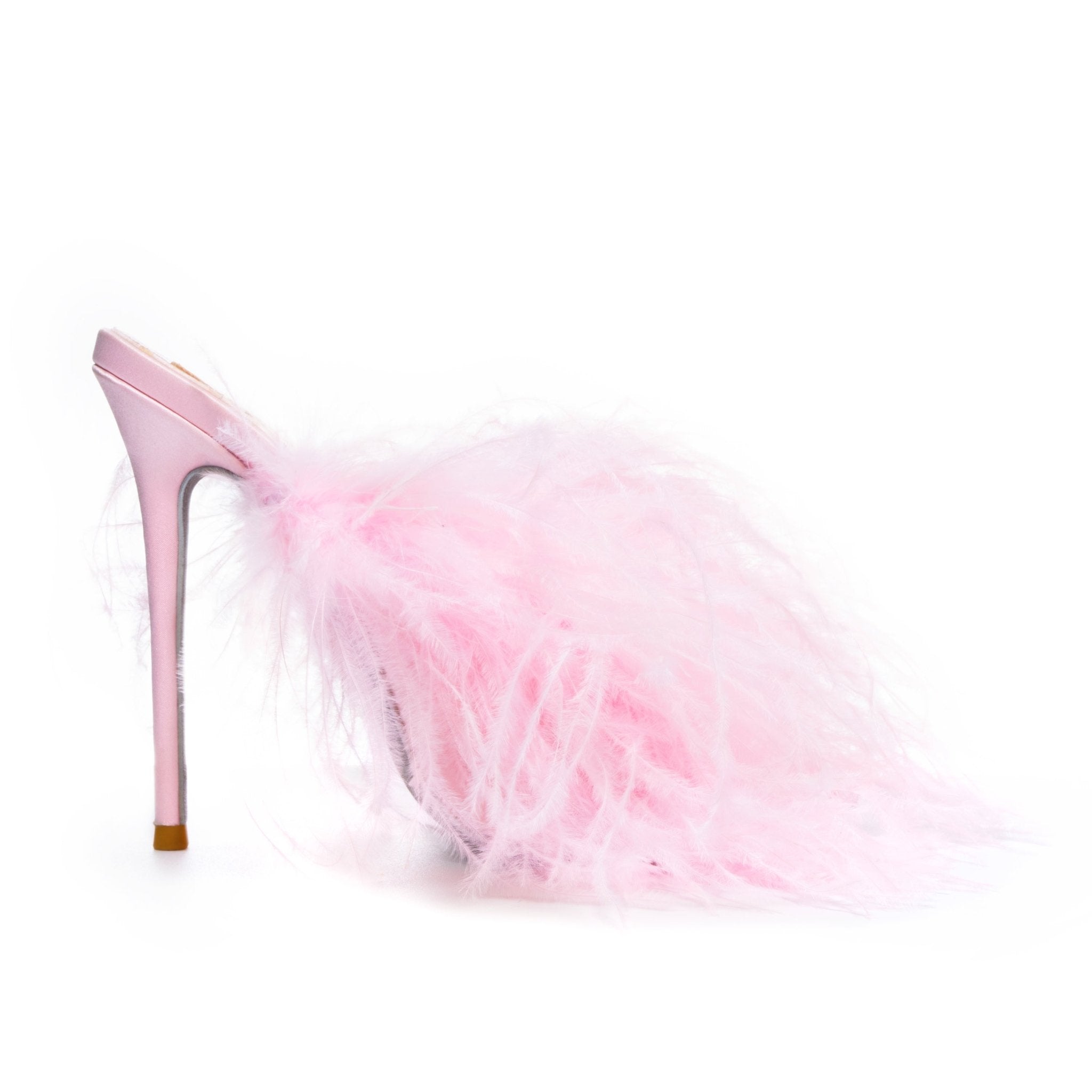 Powder Pink Ostrich Mules - Kandee