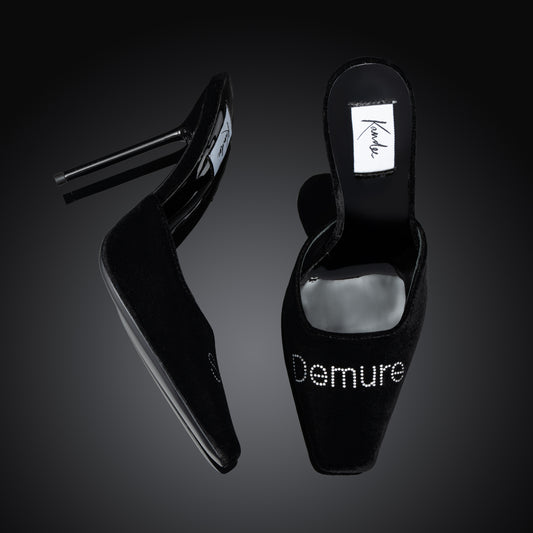 SO DEMURE BLACK CRYSTAL MULES