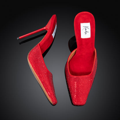 RED CRYSTAL SUEDE MULES