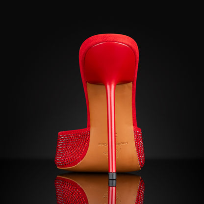 RED CRYSTAL SUEDE MULES