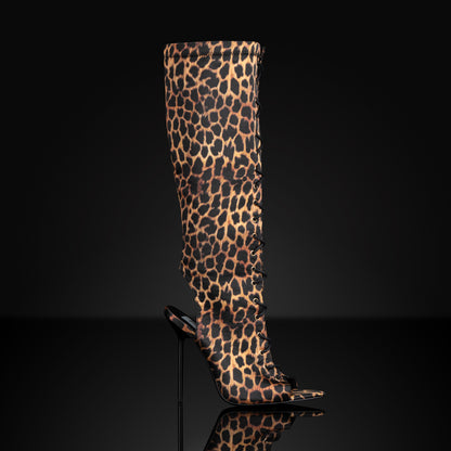 LEOPARD PRINT SATIN BOOT SANDALS