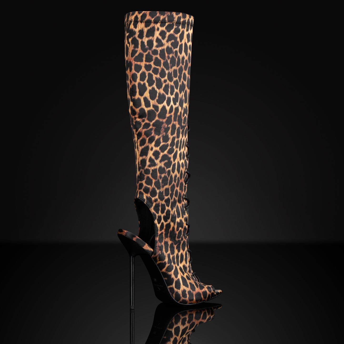 LEOPARD PRINT SATIN BOOT SANDALS