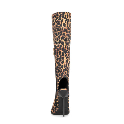 LEOPARD PRINT SATIN BOOT SANDALS