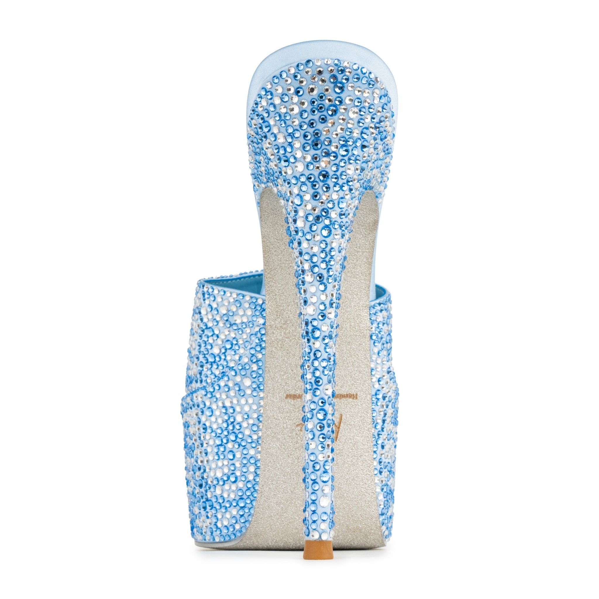 Sky Blue Crystal Silk Platform Mules - Kandee