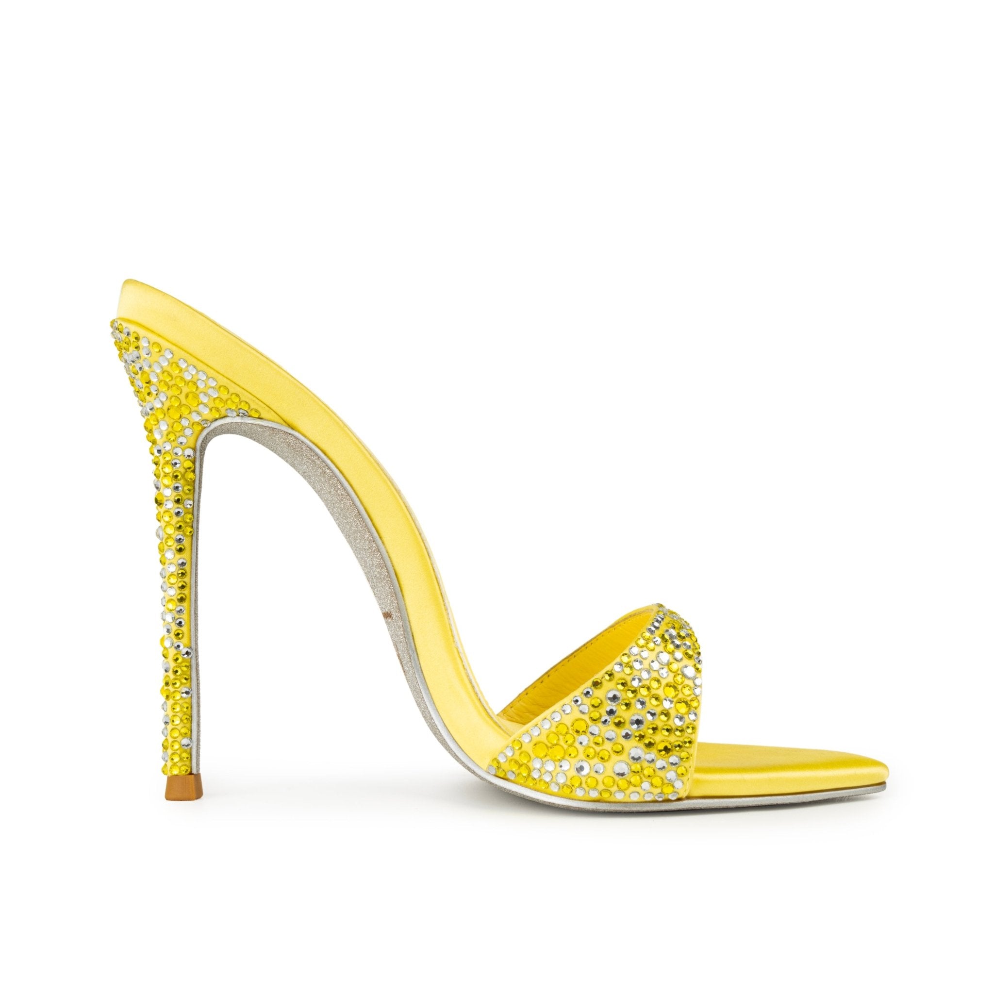 Lemon Ice Crystal Silk Mules - Kandee