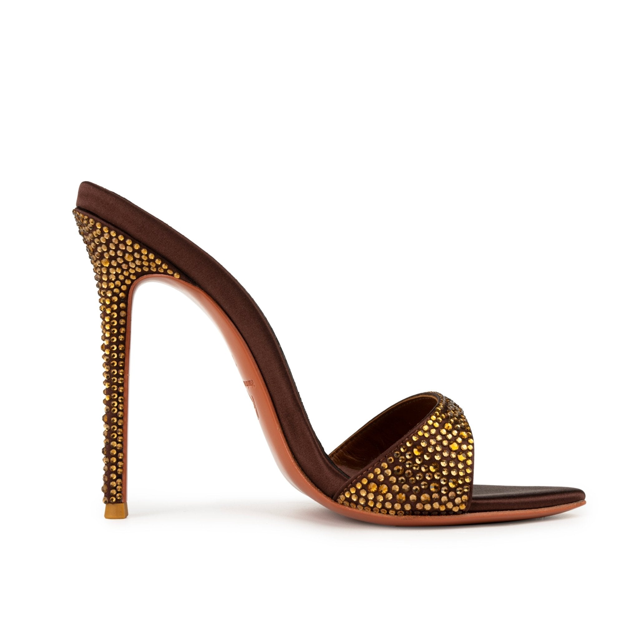 Dark Chocolate Crystal Silk Mules - Kandee