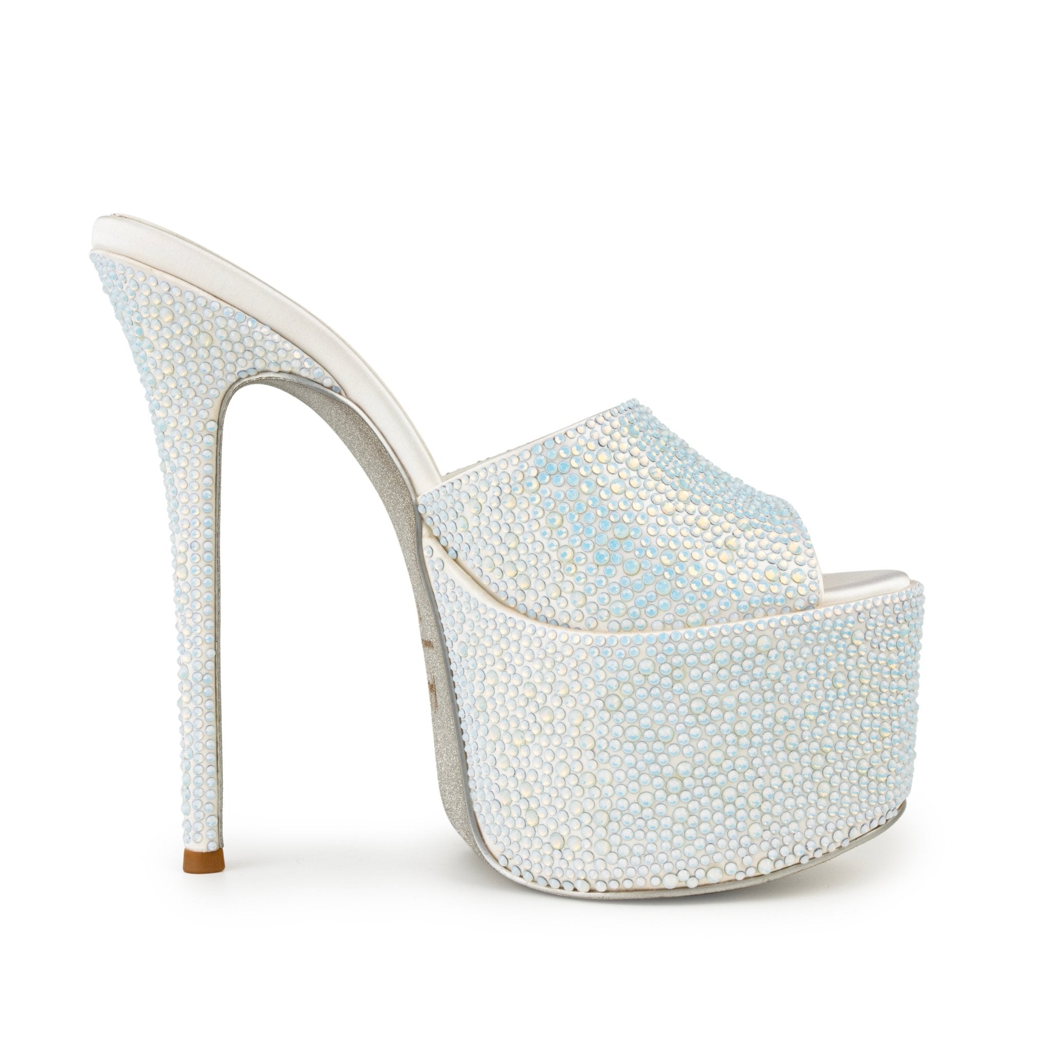 White Opal Crystal Silk Platform Mules - Kandee