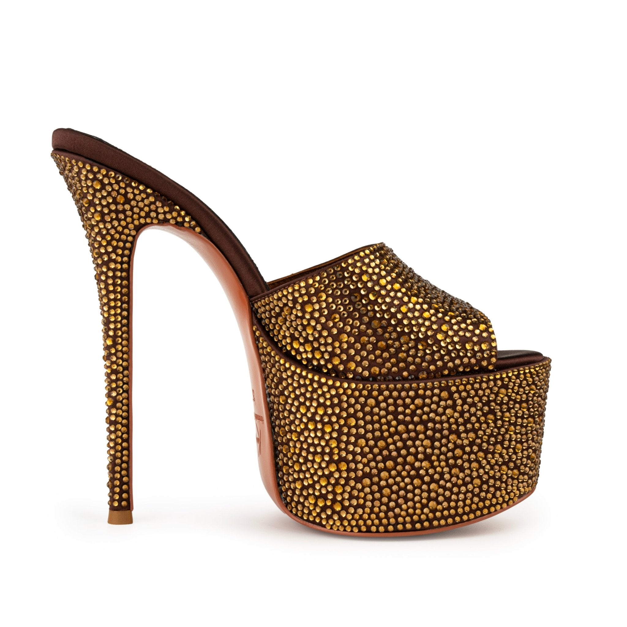 Dark Chocolate Crystal Silk Platform Mules - Kandee