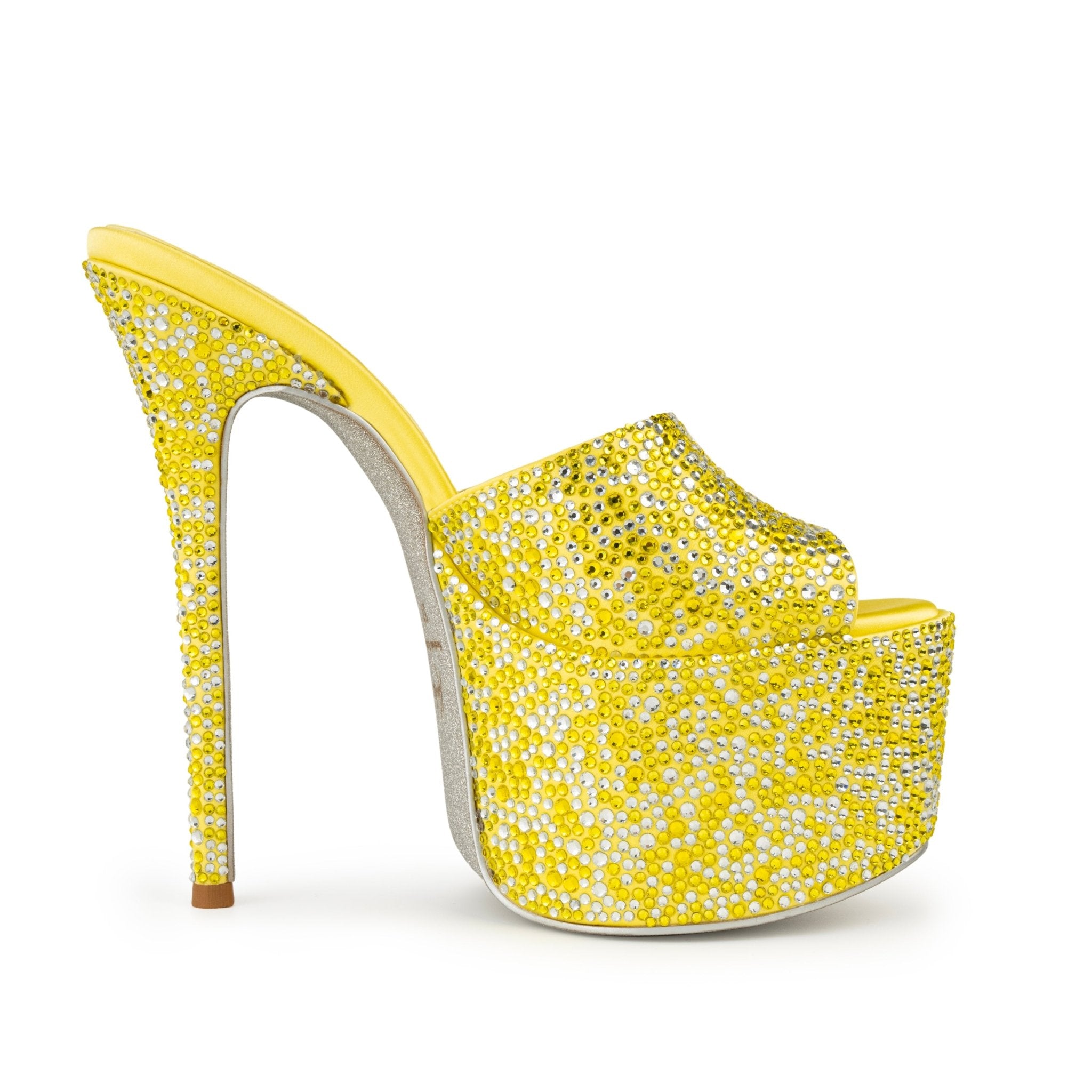 Lemon Crystal Silk Platform Mules - Kandee