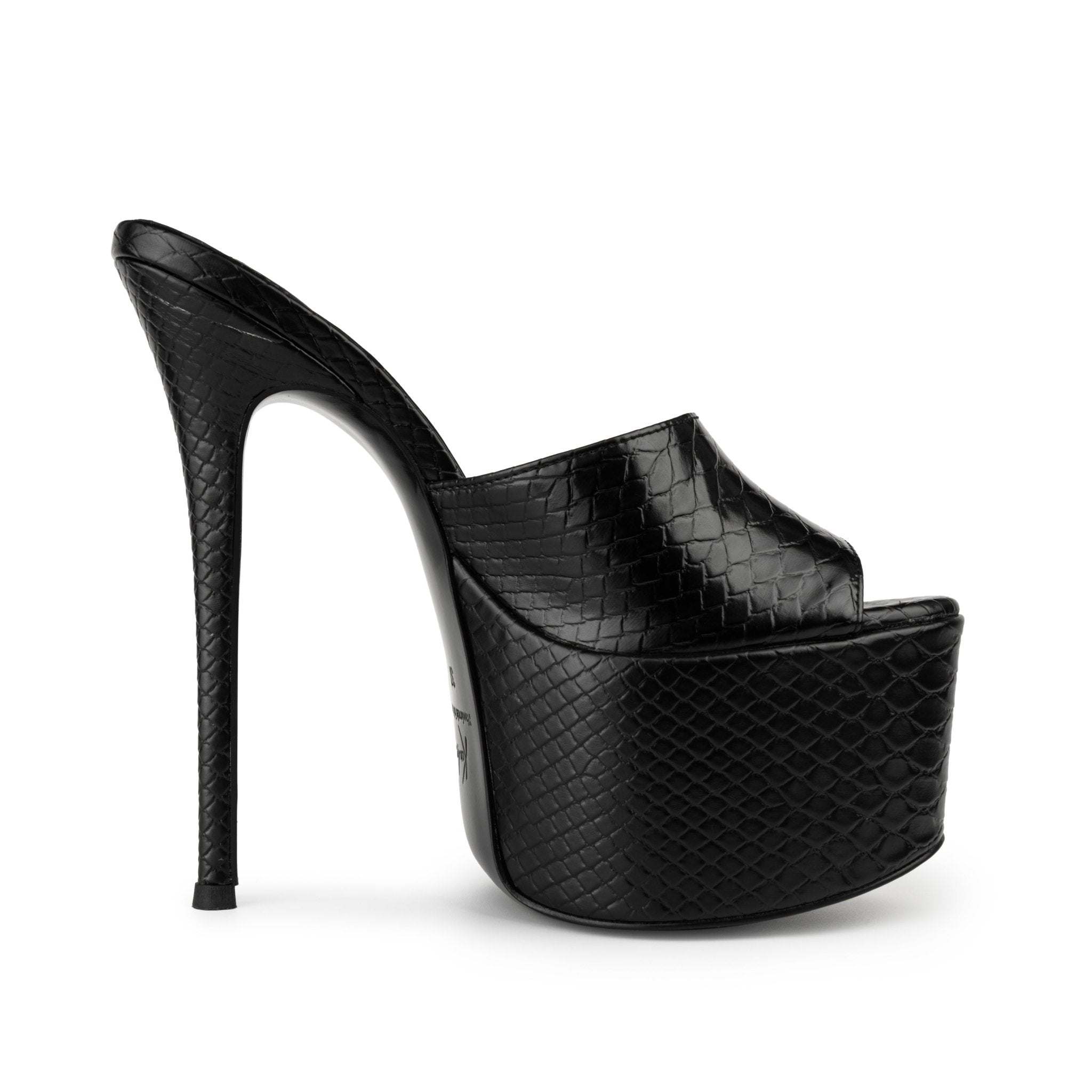 Black Python embossed Leather Platform Mules - Kandee