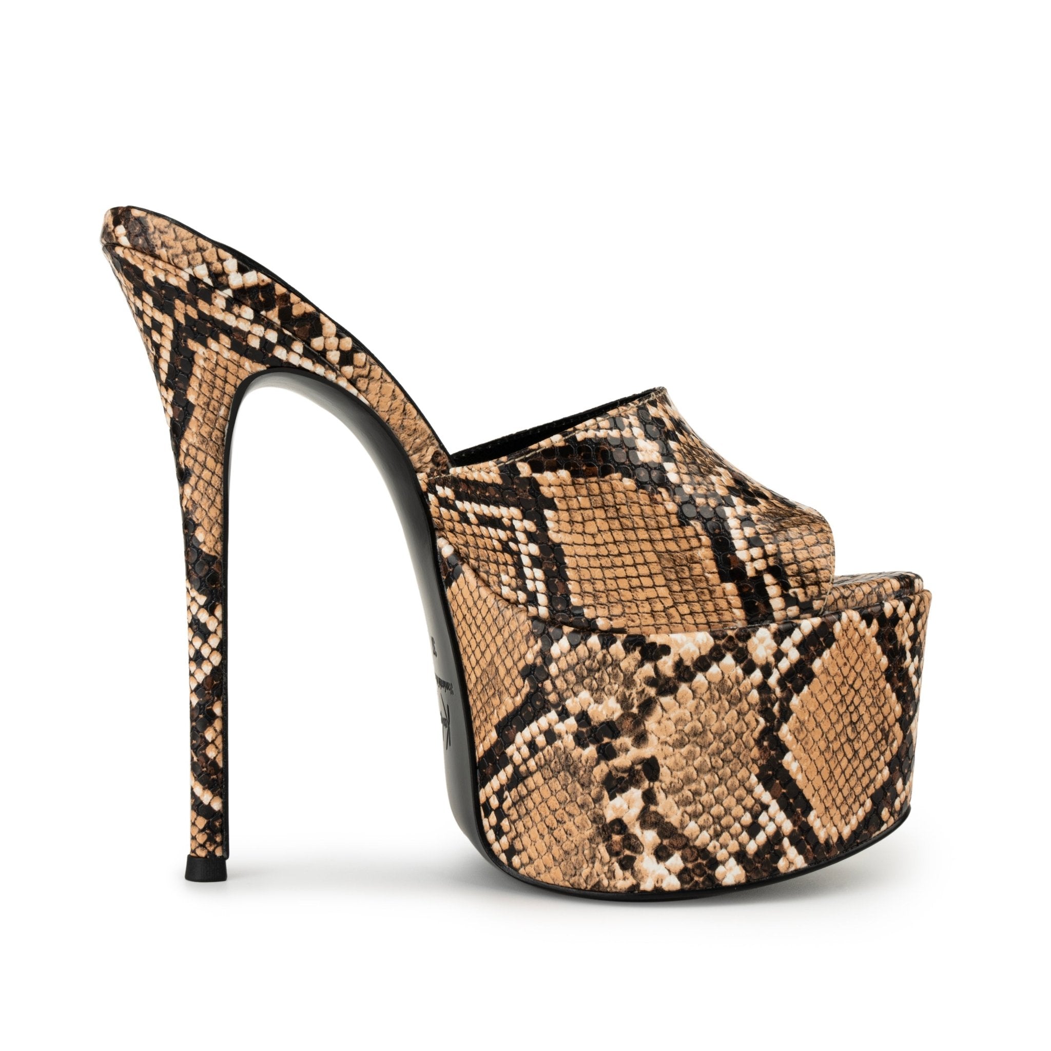 Python embossed Leather Platform Mules - Kandee