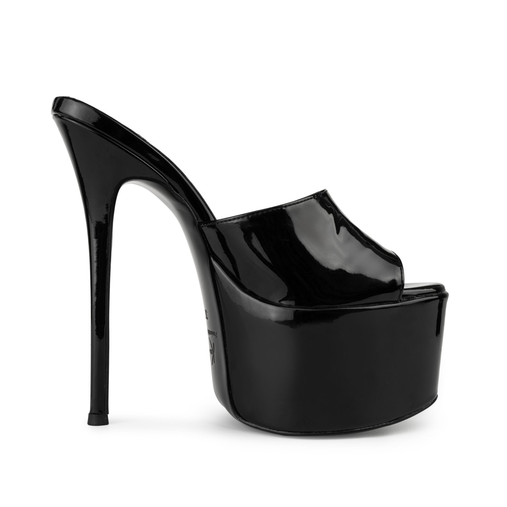 High gloss Black Patent Leather Platform Mules - Kandee