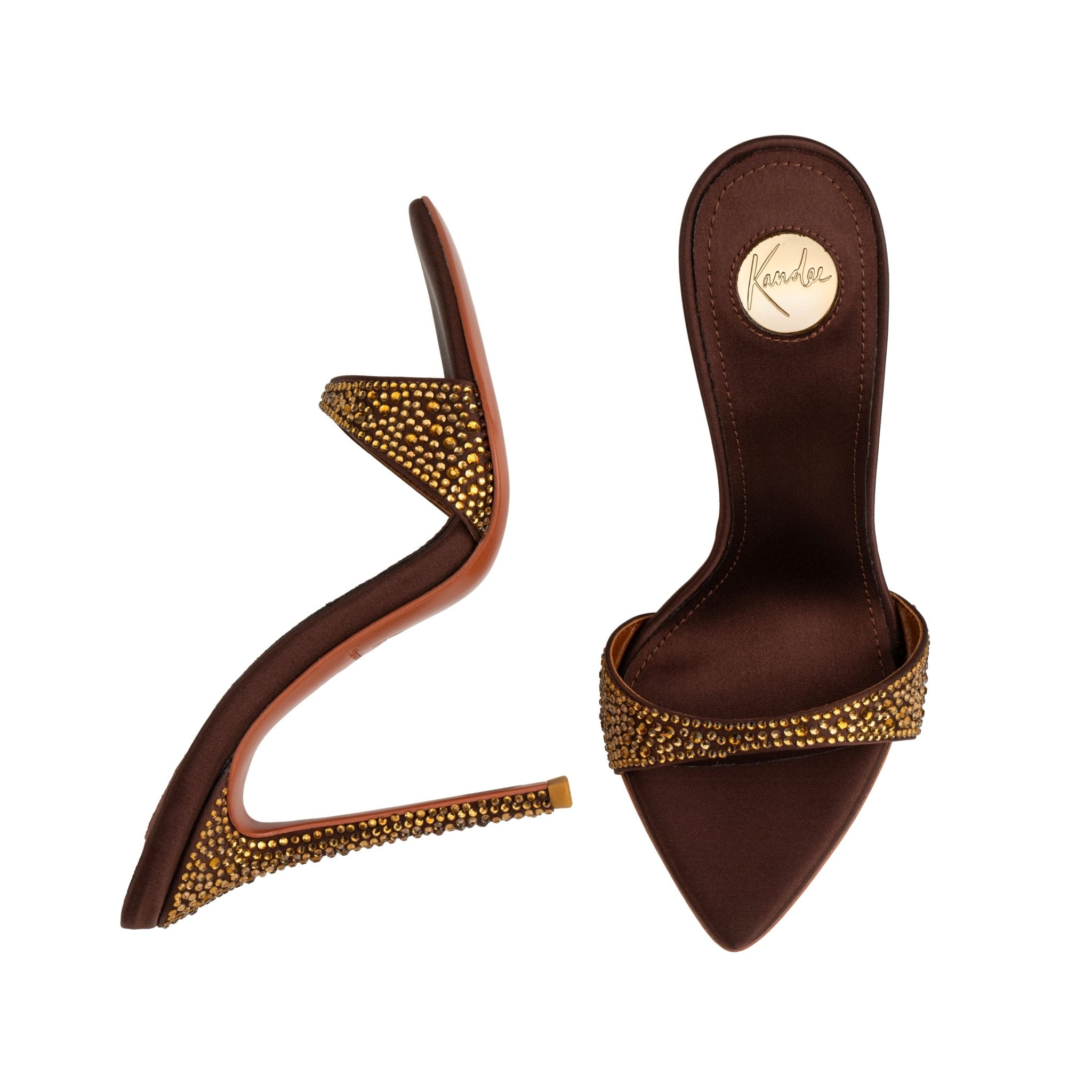 Dark Chocolate Crystal Silk Mules - Kandee