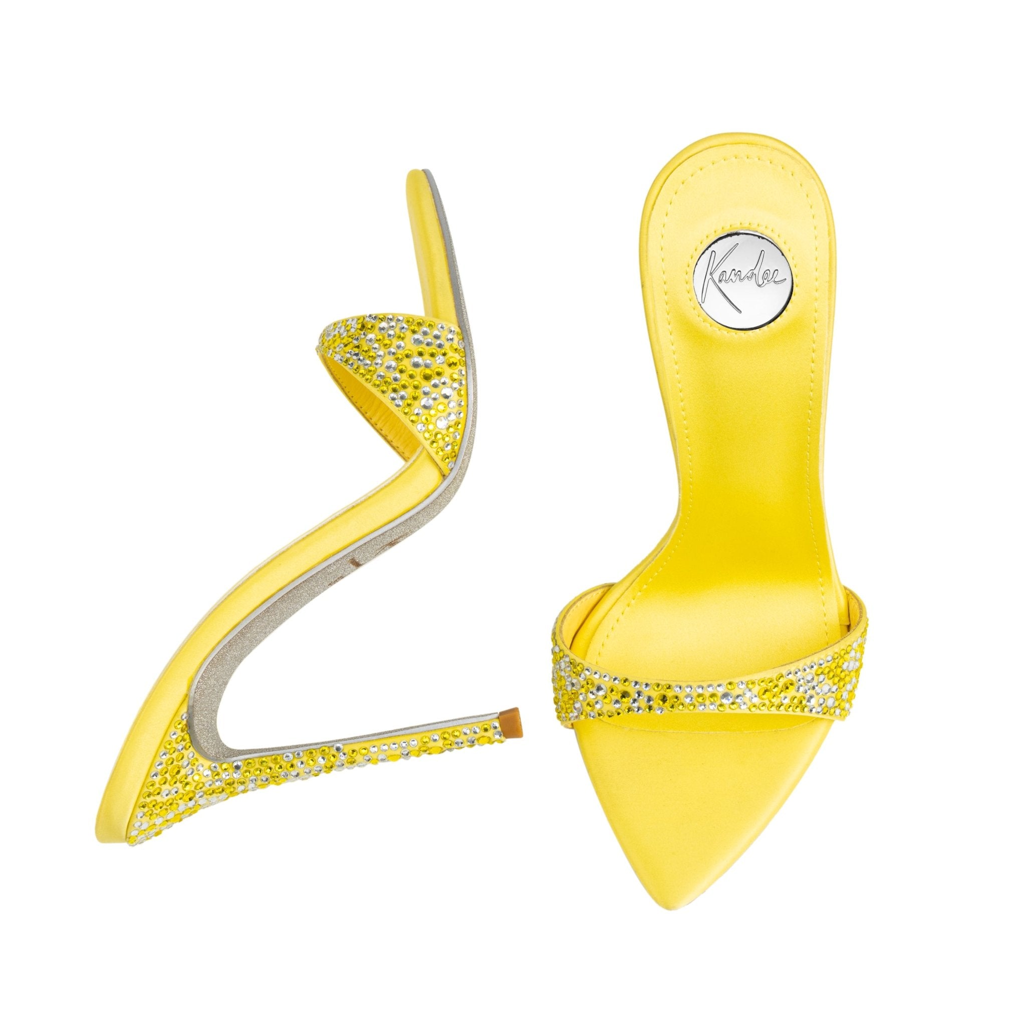 Lemon Ice Crystal Silk Mules - Kandee