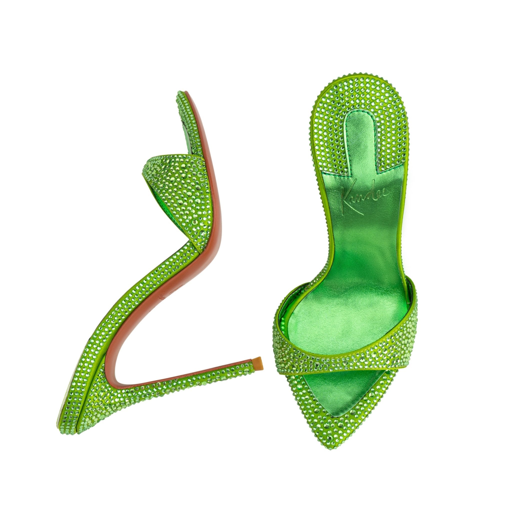 Lime Crystal Silk Mules - Kandee