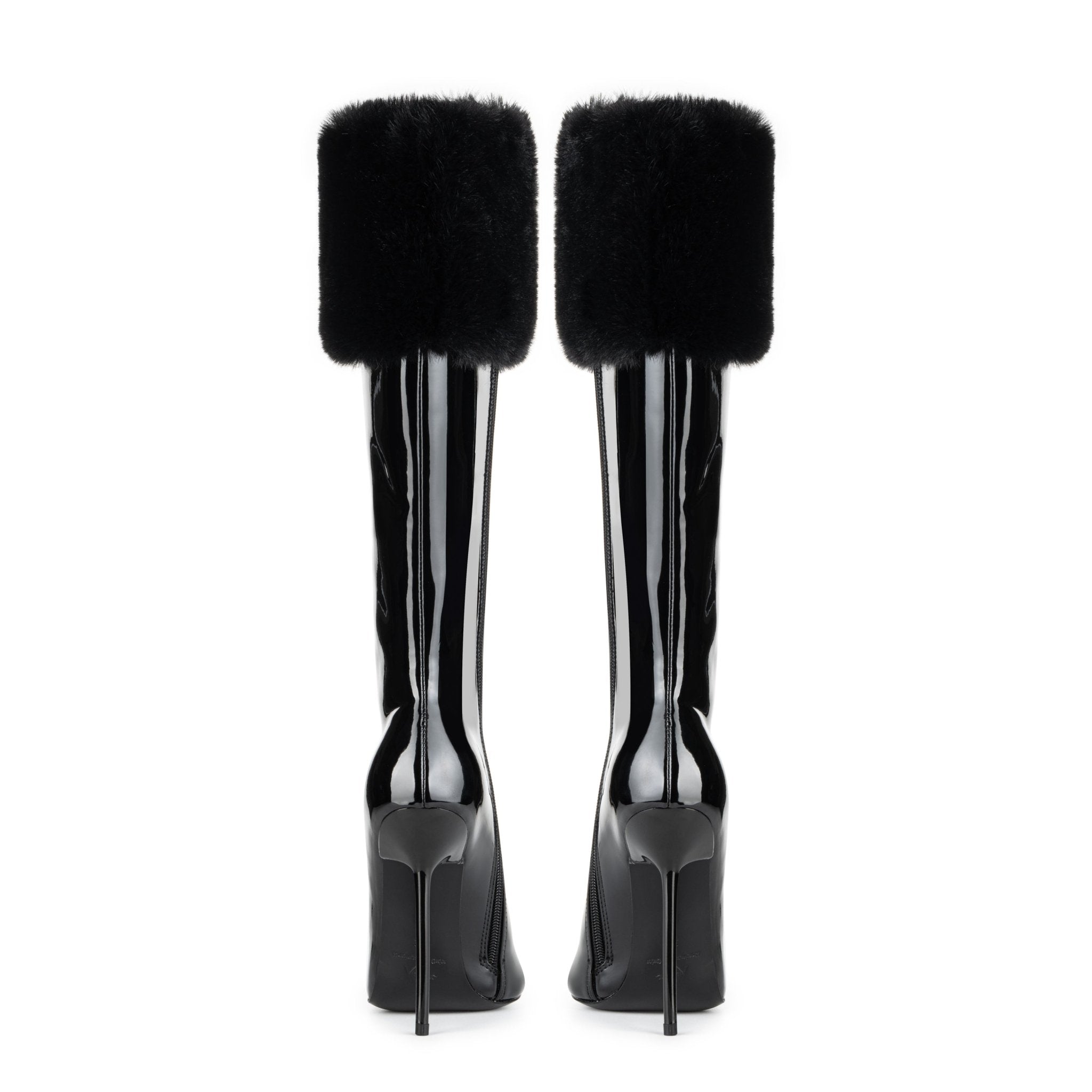 BLACK PATENT MINK CUFF BOOTS - Kandee