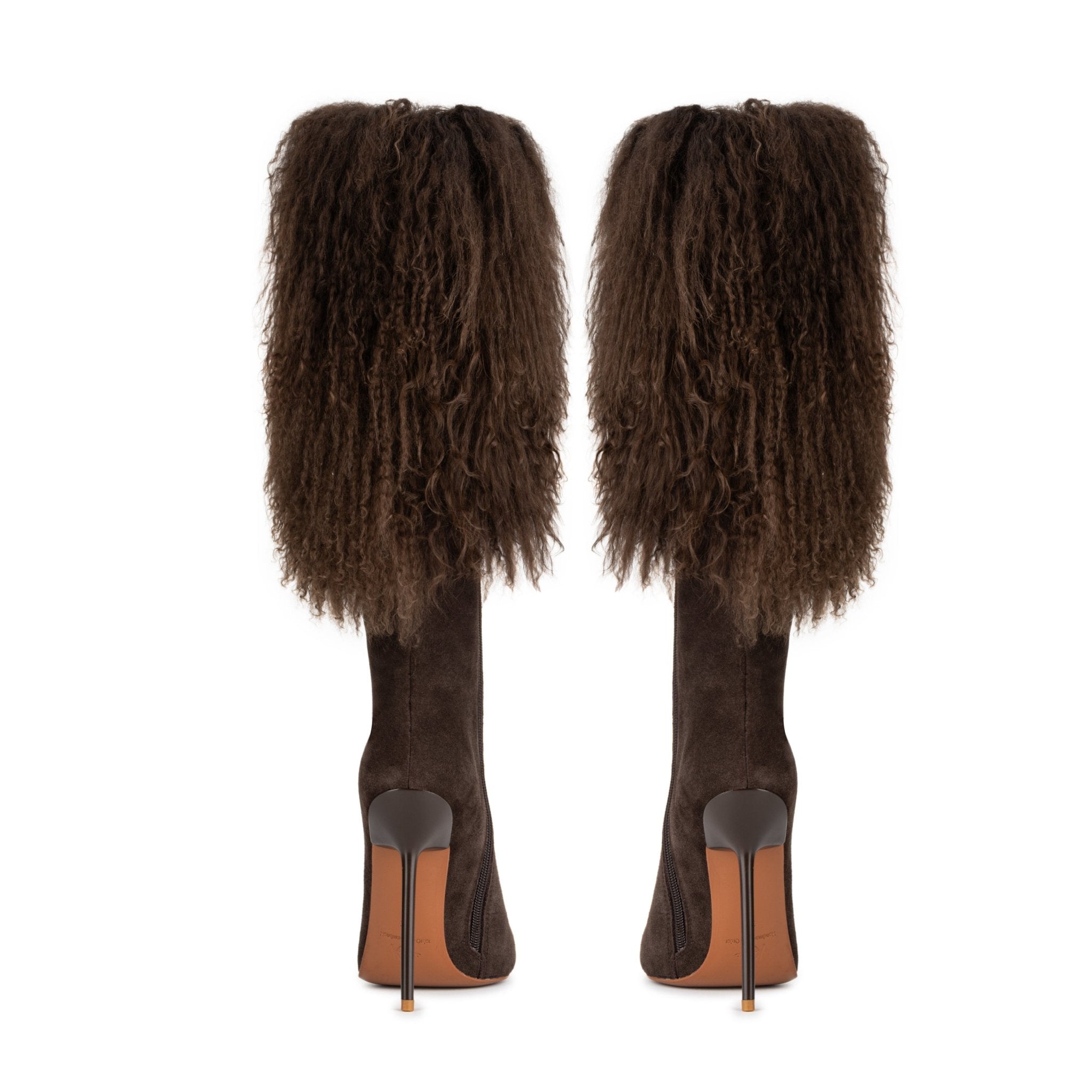 CHOCOLATE MONGOLIAN SHEARLING SUEDE BOOTS - Kandee