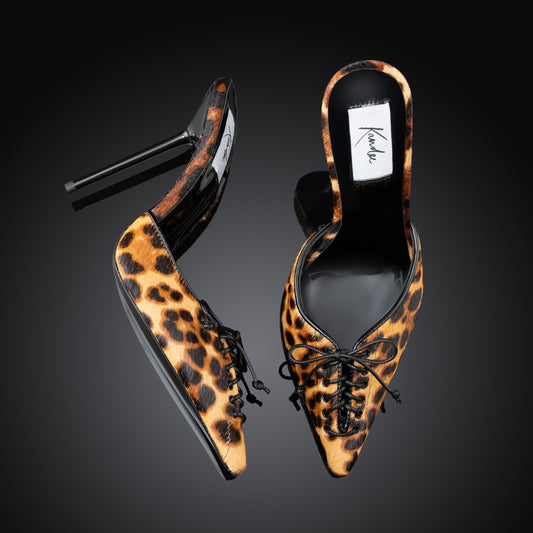 LEOPARD PRINT CALF HAIR LACE MULES