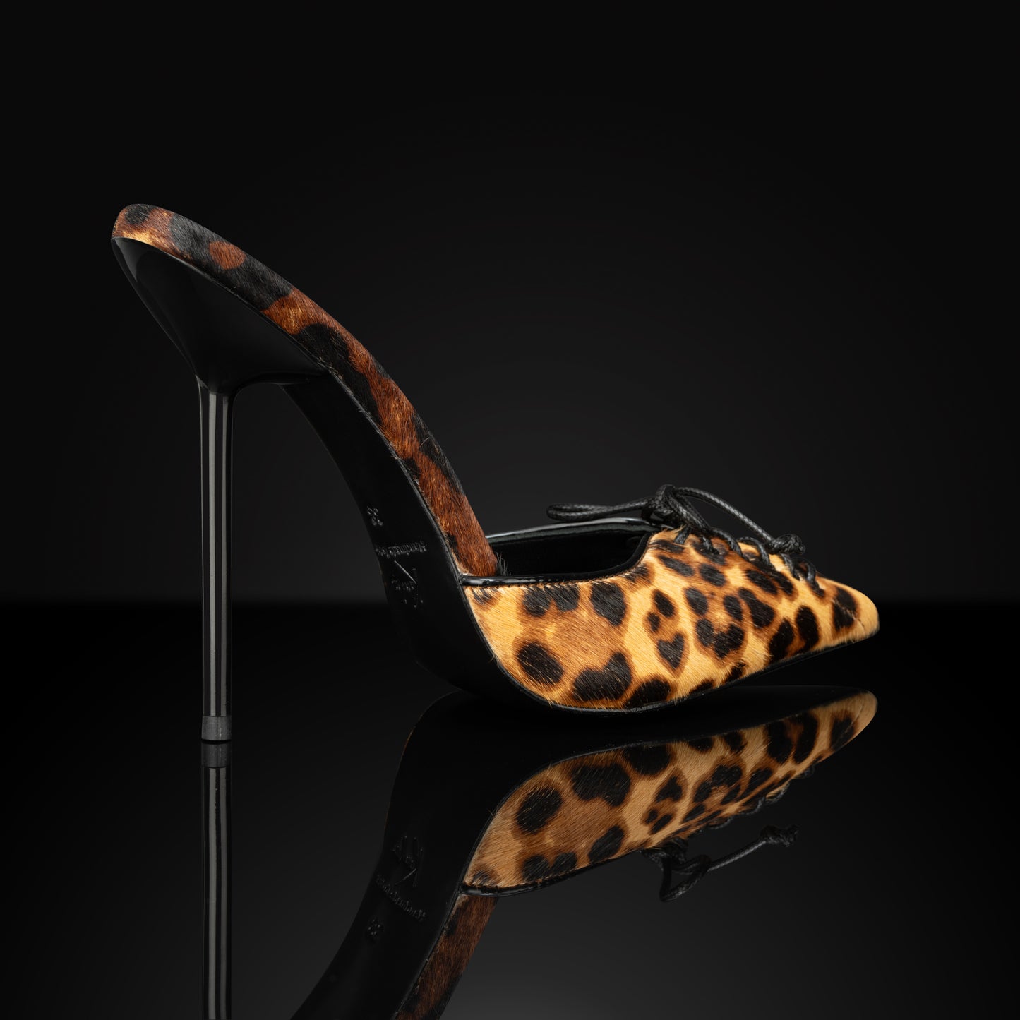 LEOPARD PRINT CALF HAIR LACE MULES