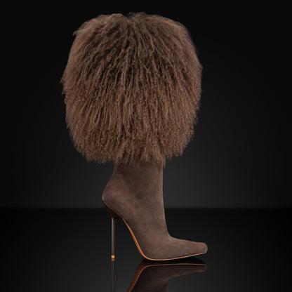 CHOCOLATE MONGOLIAN SHEARLING SUEDE BOOTS