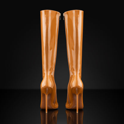 CARAMEL PATENT BOOTS