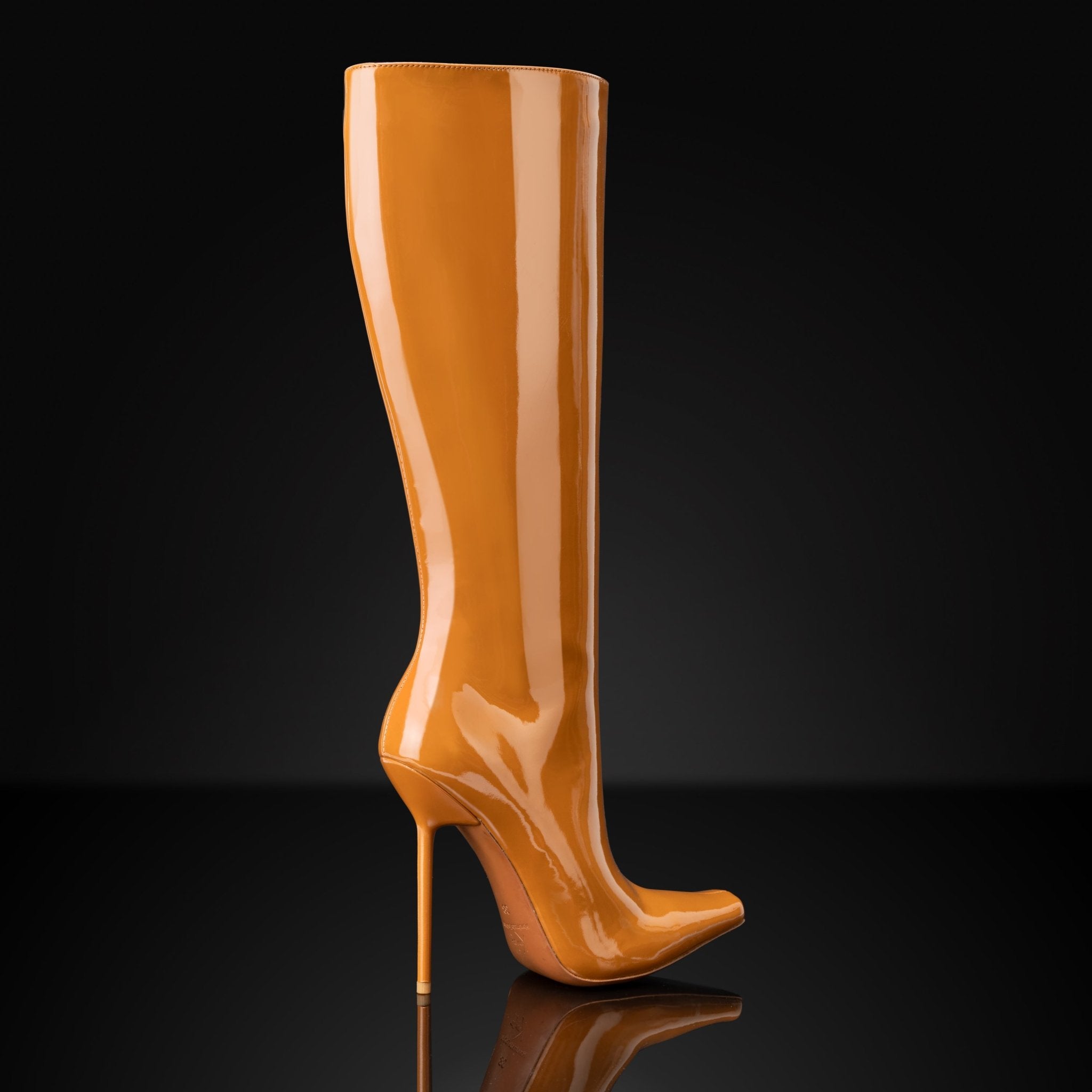 CARAMEL PATENT BOOTS - Kandee