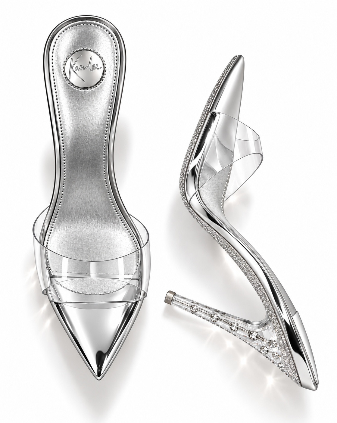 Silver Translucent with crystal Plexiglas Heel
