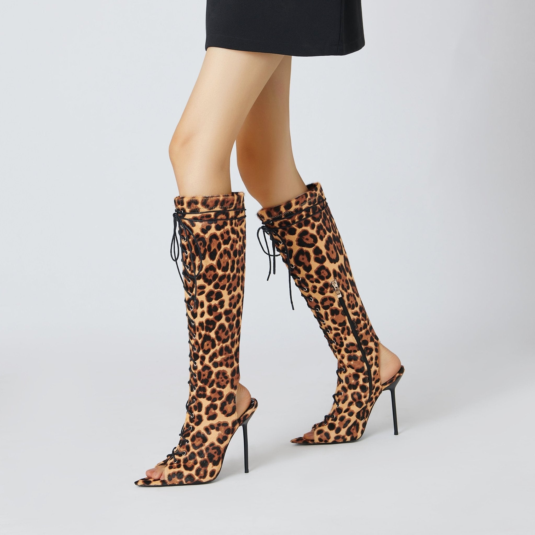 Leopard Print Calf Hair Boot Sandals - Kandee