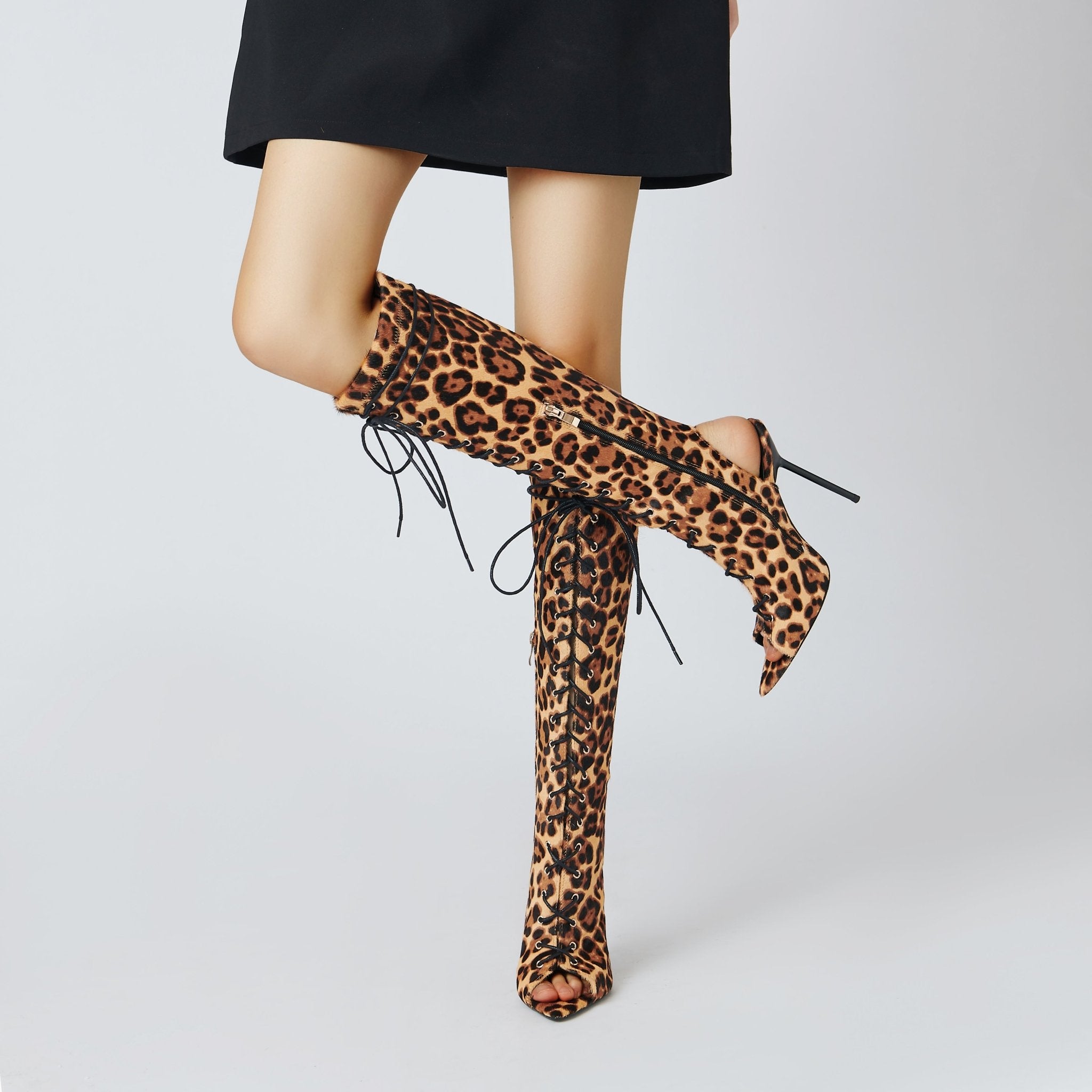 Leopard Print Calf Hair Boot Sandals - Kandee