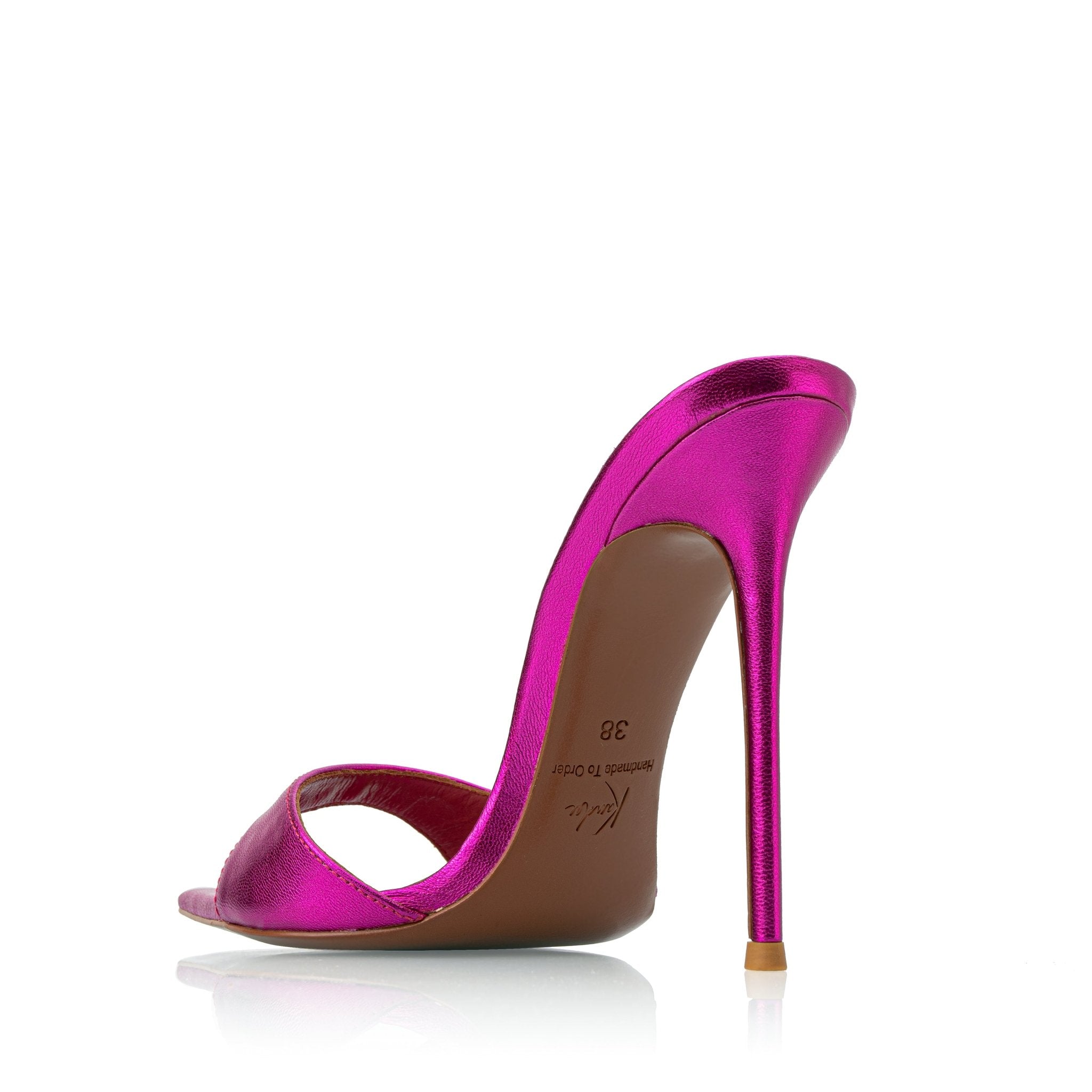 Hot Pink Metallic Leather Mules - Kandee