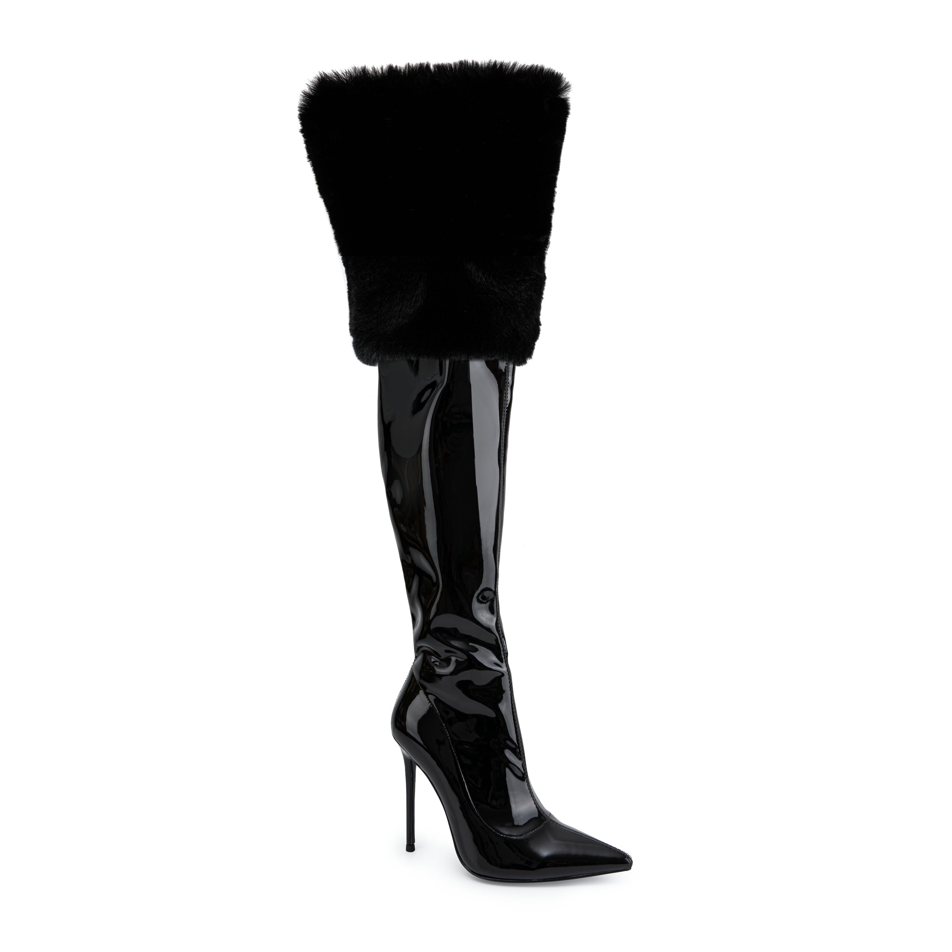 Black latex best sale thigh high boots