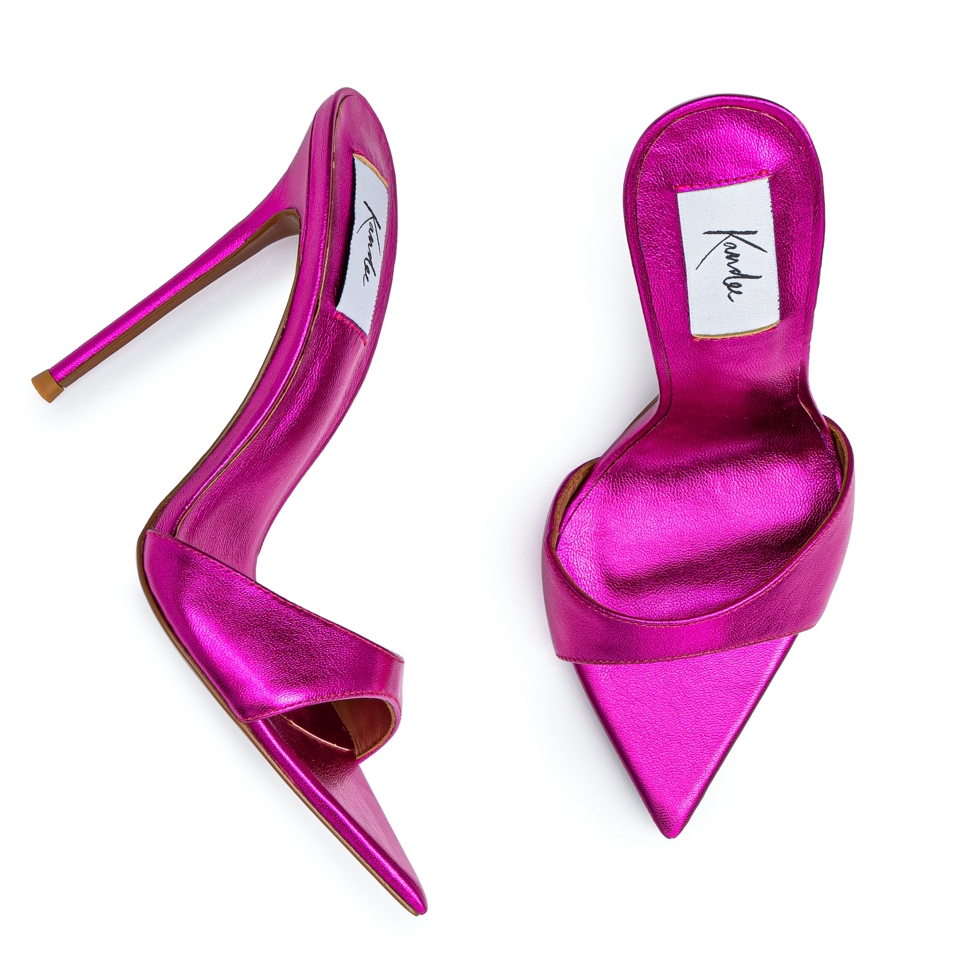 HOT PINK METALLIC LEATHER MULES KANDEESHOES