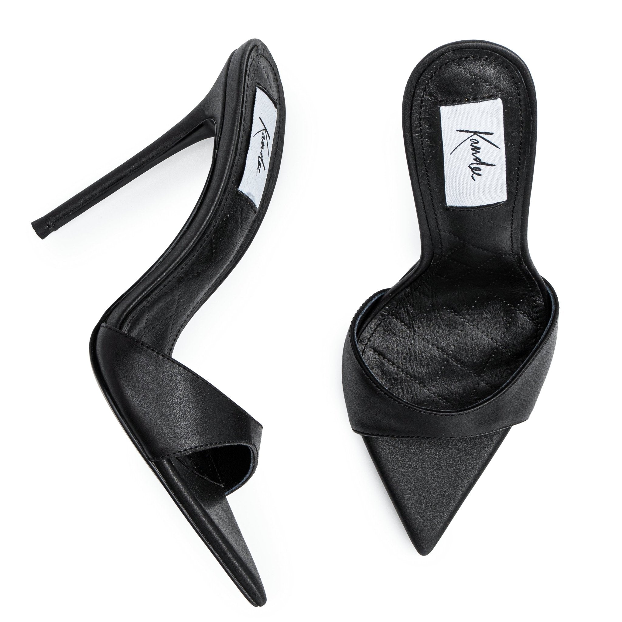 Black Quilted Leather Mules - Kandee