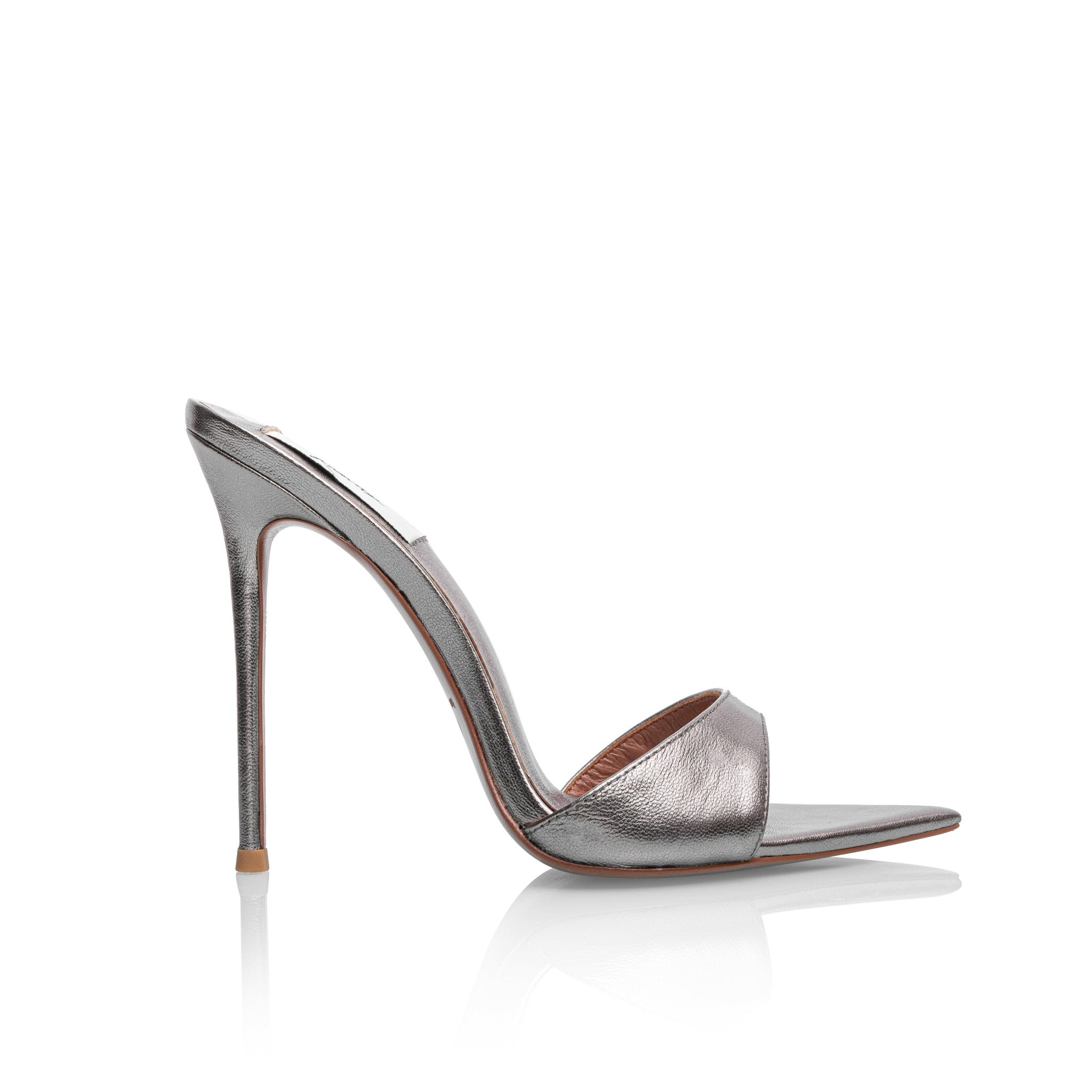 Anthracite Metallic Leather Mules - Kandee