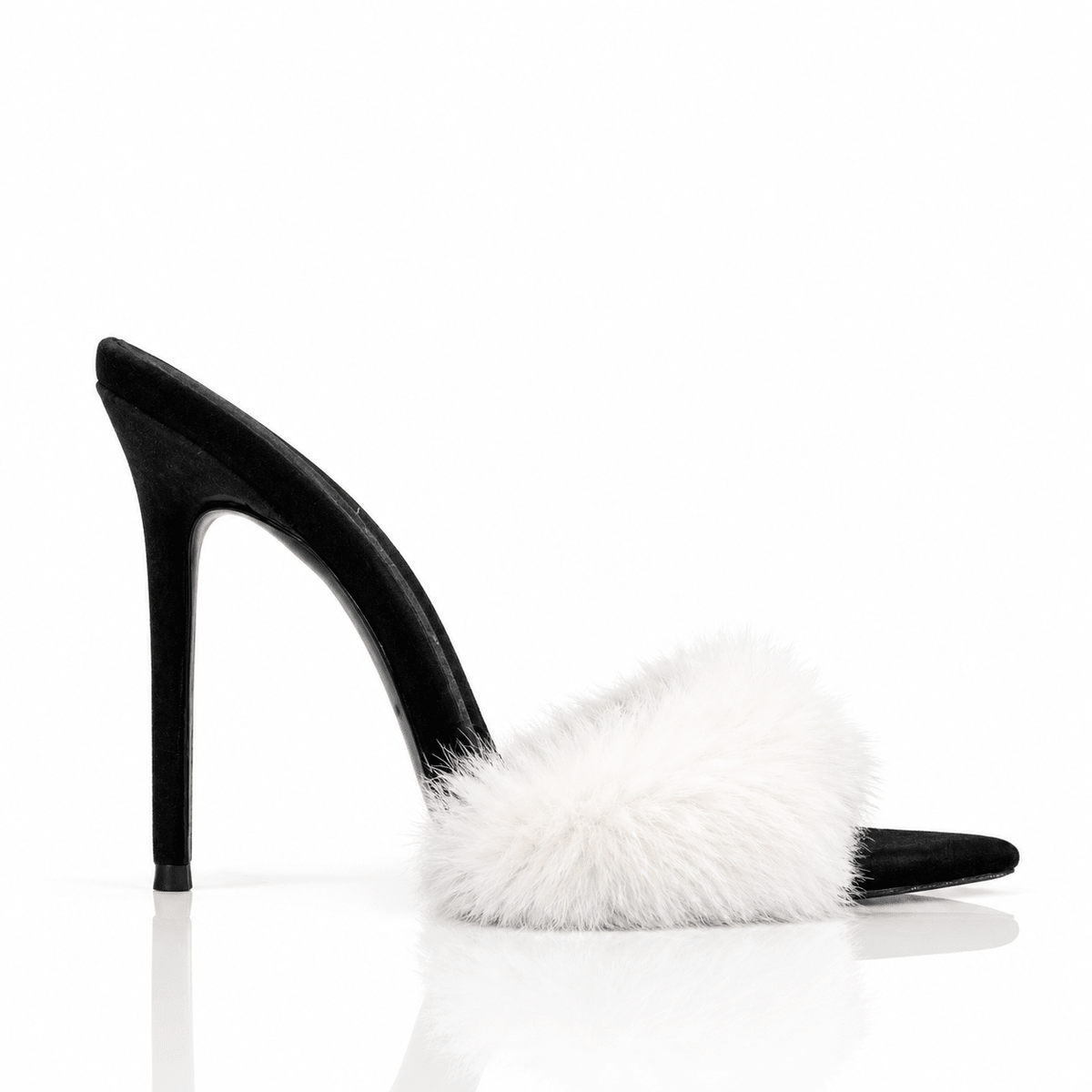 Black Velvet White Mink Mules * As Seen On Sabrina Carpenter - Kandee
