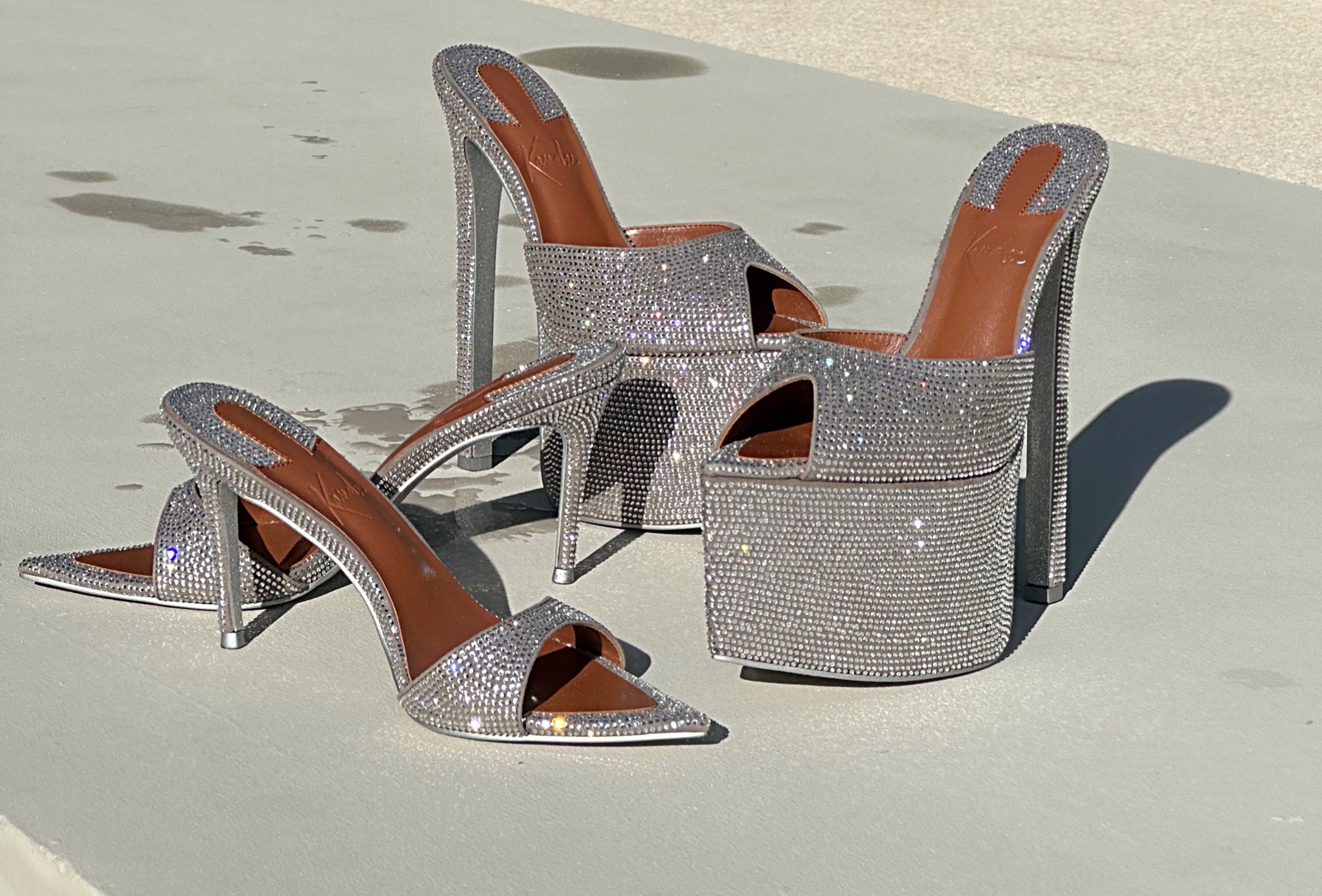High-shine dazzling mules designed for glamorous occasions