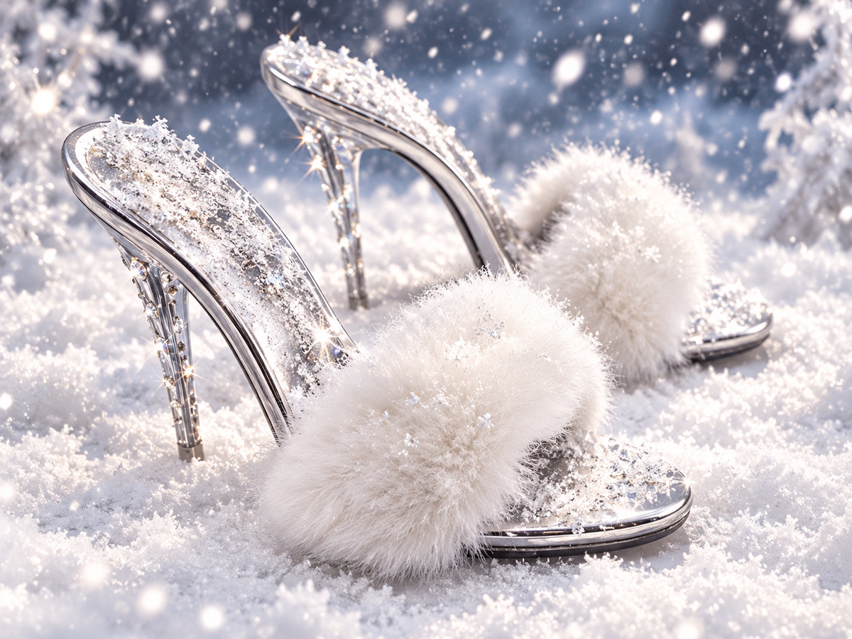 Snow Angel Mink with crystal Plexiglas Heel
