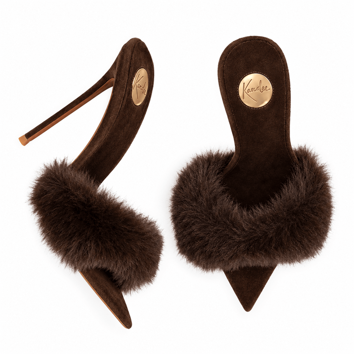 Chocolate Truffle Mink Suede Mules - Kandee