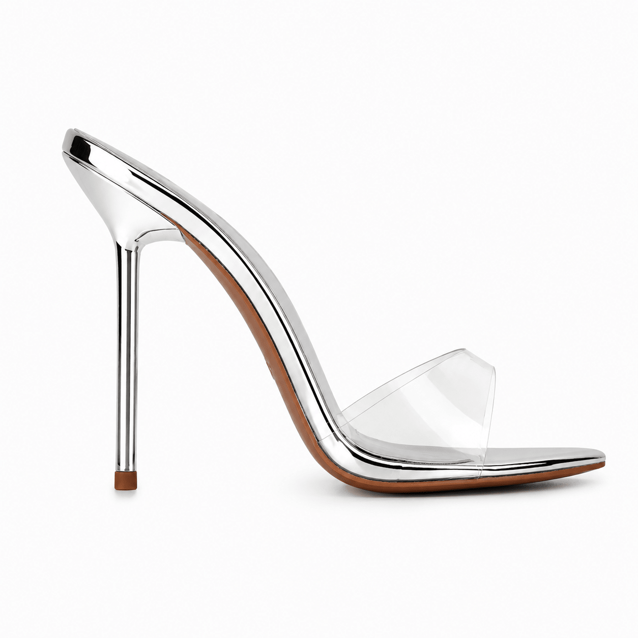 Silver Patent Mirror Mules Vegan - Kandee