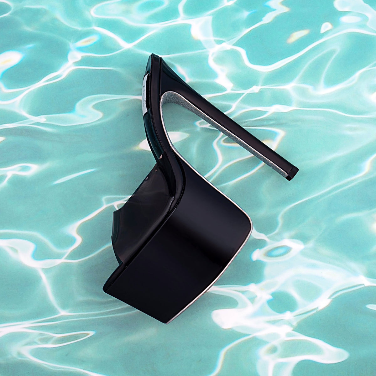 Black Patent PVC Platform Mules | Glitter Sole | Kandee