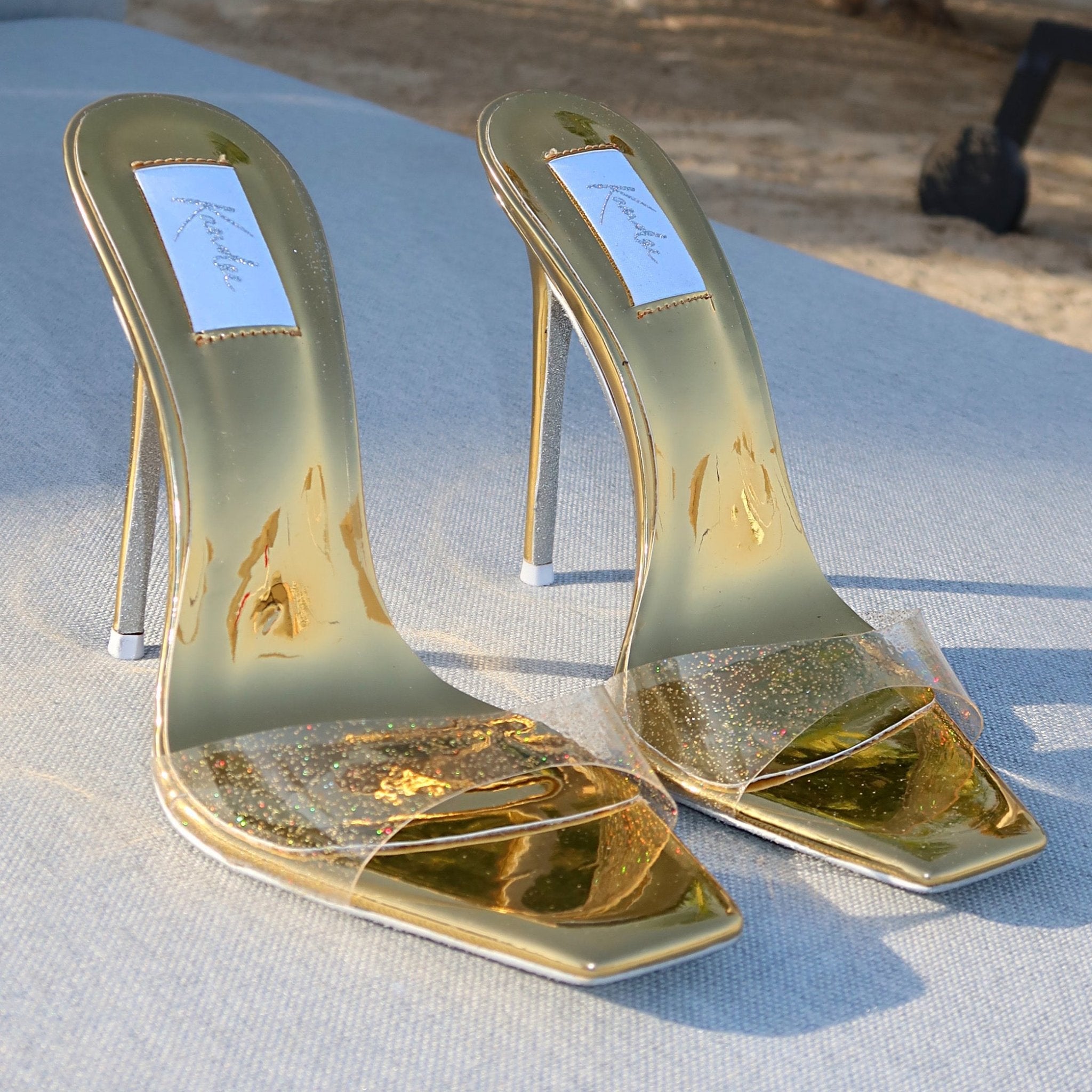 Golden Hour Glitter Transparent PVC Mules - Kandee