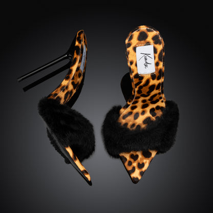 LEOPARD PRINT CALF HAIR MINK MULES