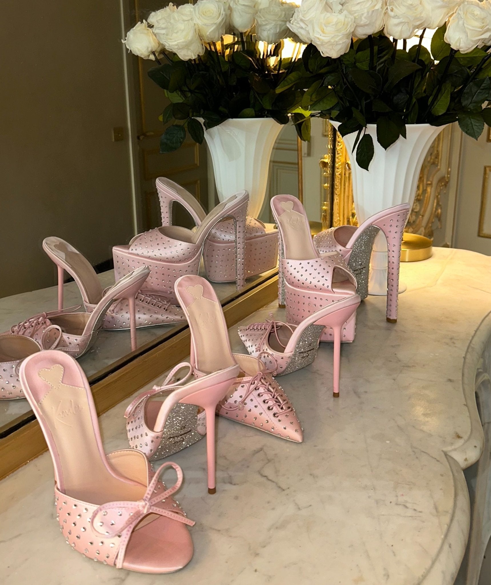 J'Adore Silk Crystal Heart Lace Mules - Kandee